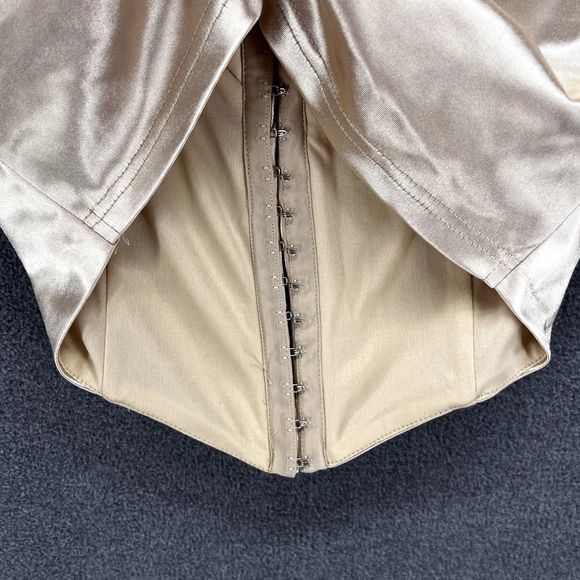 Blue Blush Top womens Large Satin corset Beige Crop Puff short Sleeve sweetheart - Picture 7 of 13
